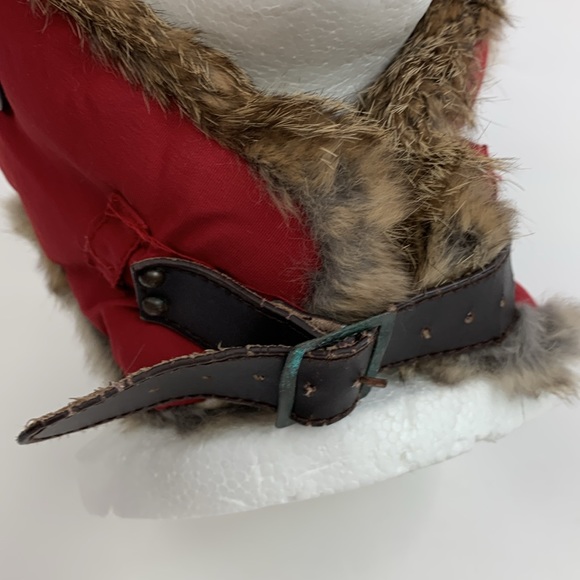 Mad Bomber Rabbit fur Nylon winter hat Red Brown Adjustable strap Linef Sz Small - Picture 8 of 12